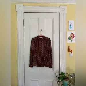 vintage brown patterned button down blouse